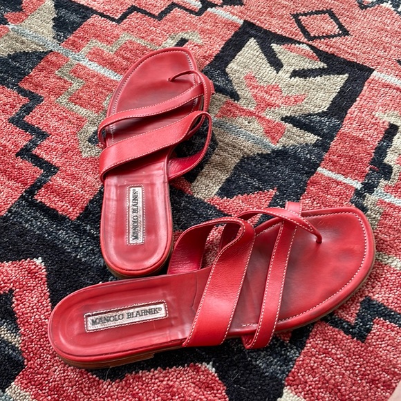 Manolo Blahnik Shoes - Red Manolo Blahnik Susa Leather Thong Sandals